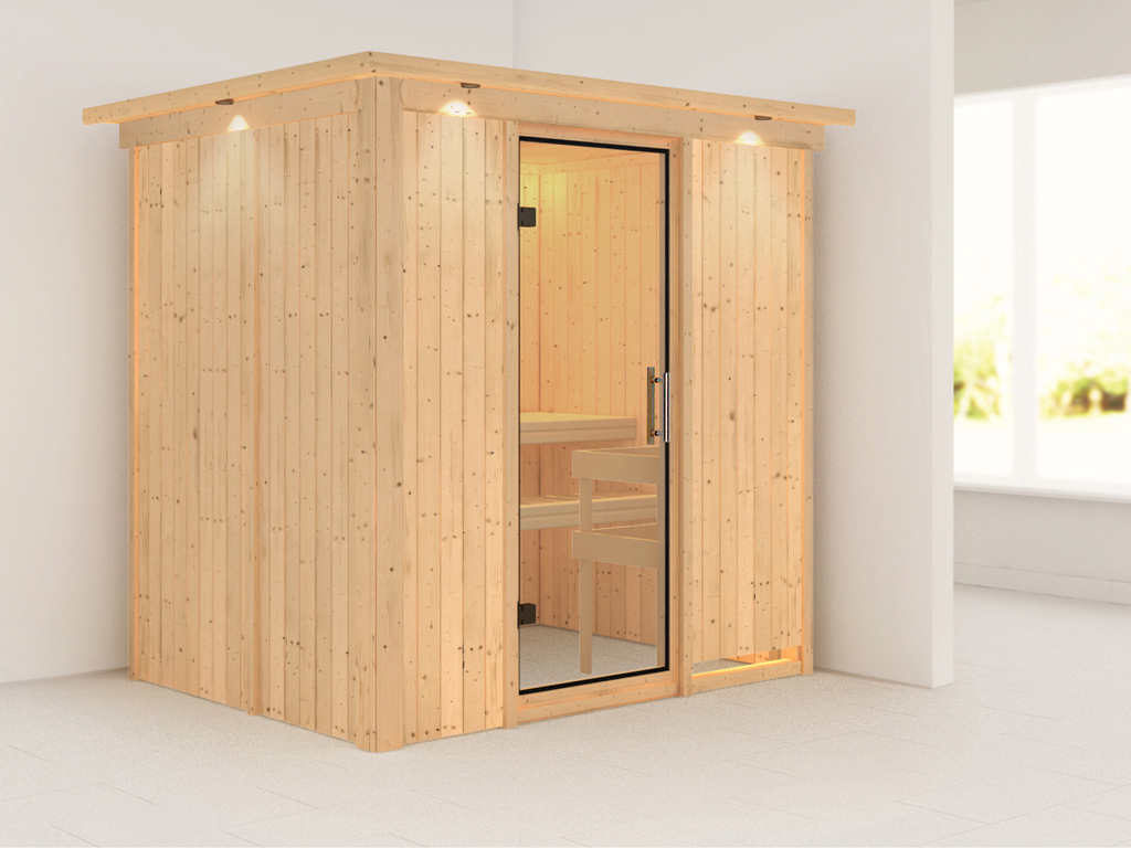 Sauna Systemsauna Bodin Mit Dachkranz Klarglas Ganzglast R