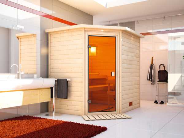 Abbildung zeigt Sauna mit Dachkranz, geliefert wird ohne
