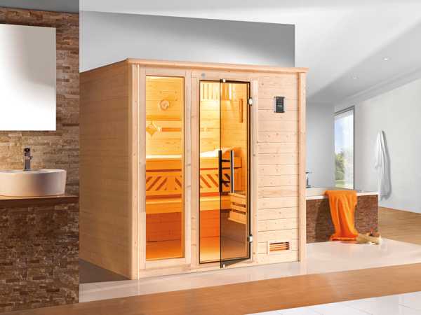 Sauna Massivholzsauna Bergen 2 GTF graphit Ganzglastür und Fensterelement