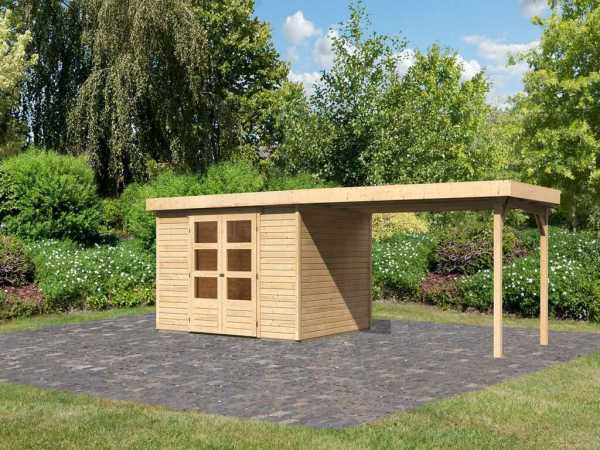 Gartenhaus SET Askola 5 19 mm naturbelassen, inkl. 2,8 m Anbaudach