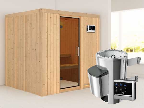 Sauna Systemsauna Daria graphit Ganzglastür + Plug & Play Saunaofen mit externer Steuerung