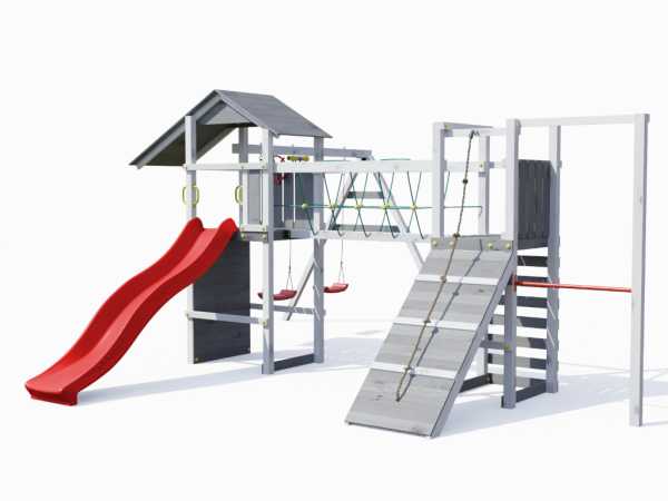 Spielturm Smart 5 Climb grau/weiß inkl. Rutsche rot