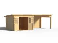 Vorschau: Gartenhaus Blockbohlenhaus CA2977 28 mm naturbelassen mit 3 m Anbau Vorschau: Gartenhaus Blockbohlenhaus CA2977 28 mm naturbelassen mit 3 m Anbau