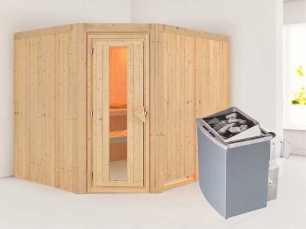 Systemsauna Malin Holztür mit Isolierglas, inkl. 9 kW Saunaofen integr. Steuerung