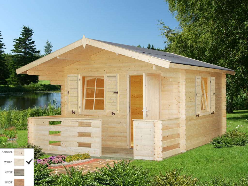 Gartenhaus Blockbohlenhaus Sylvi 10,4+4,2 m² 34 mm transparent