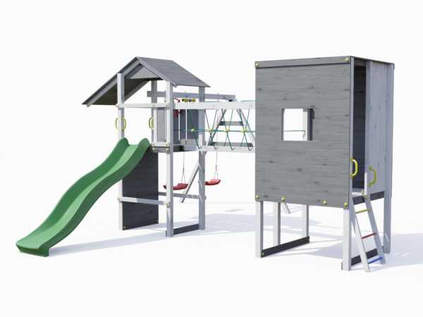 Spielturm Smart 5 Cube grau/weiß inkl. Rutsche grün