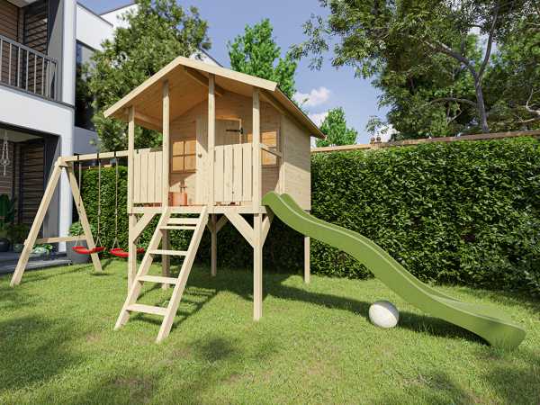 Stelzenhaus Toby inkl. Doppelschaukel und Rutsche grün