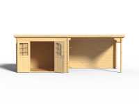 Vorschau: Gartenhaus Blockbohlenhaus CA2977 28 mm naturbelassen mit 3 m Anbau Vorschau: Gartenhaus Blockbohlenhaus CA2977 28 mm naturbelassen mit 3 m Anbau