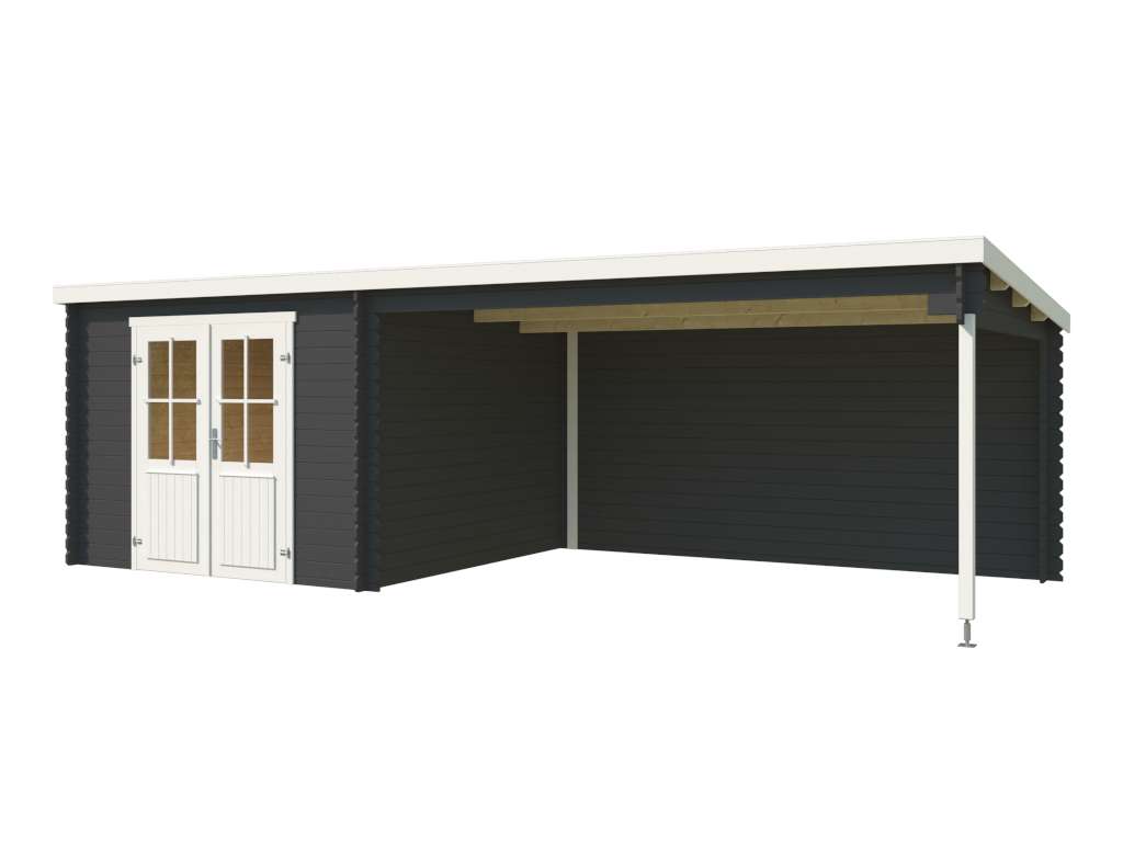 Gartenhaus Blockbohlenhaus St. Louis Exklusiv 28 mm carbongrau mit 4 m
