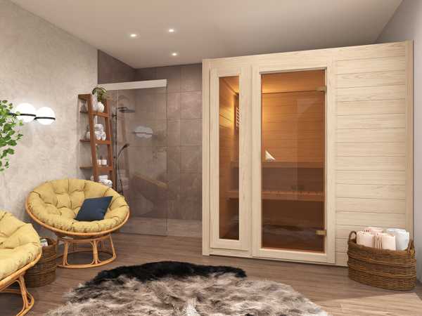 Sauna Massivholzsauna SPARSET Hiki 1 inkl. 9 kW Bio-Ofen mit externer Steuerung