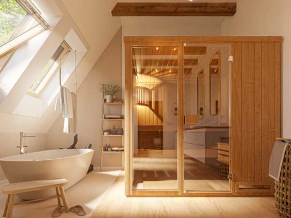 Systemsauna Michelle 1 68 mm mit moderner Tür naturbelassen