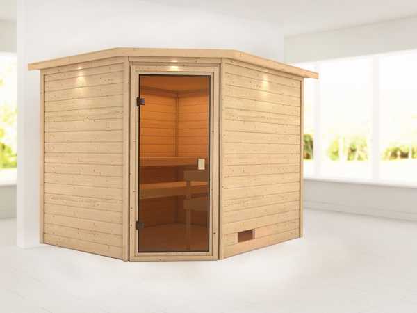 Sauna "Lotta" mit bronzierter Glastür und Dachkranz