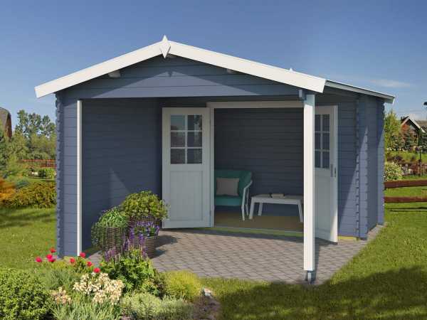Gartenhaus Blockbohlenhaus Walter 28 mm taubenblau