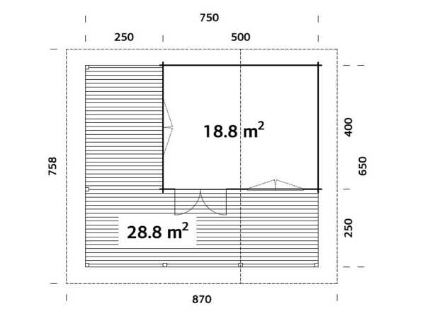 Ferienhaus Blockbohlenhaus Agneta 18,8+28,8 m² 70 mm naturbelassen