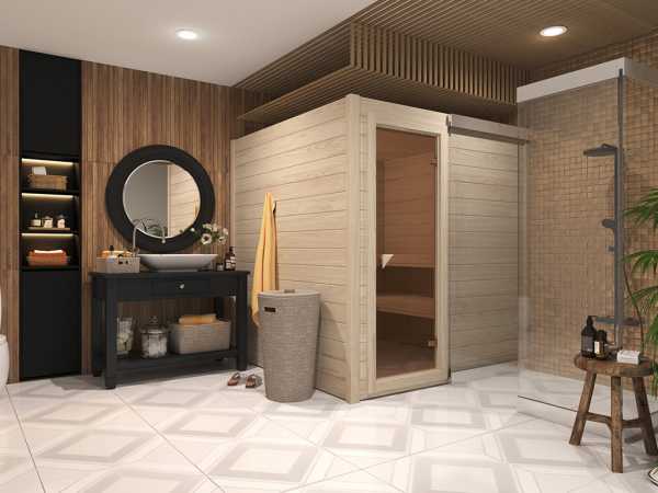 Sauna Massivholzsauna SPARSET Nauttia 1 inkl. 9 kW Ofen mit interner Steuerung