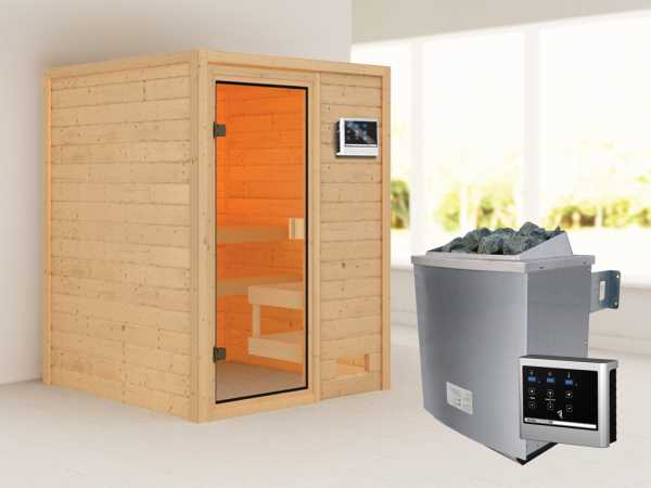 Sauna "Sandra" mit bronzierter Glastür + 9 kW Saunaofen ext. Strg.