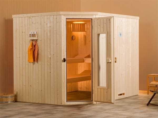 Sauna Elementsauna Varberg 3 HT isolierte Holztür mit Glasausschnitt