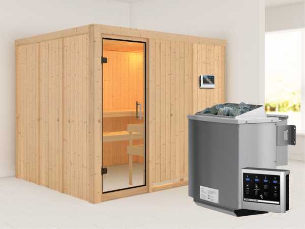 Sauna Systemsauna Gobin Klarglas Ganzglastür + 9 kW Bio-Kombiofen mit ext. Strg