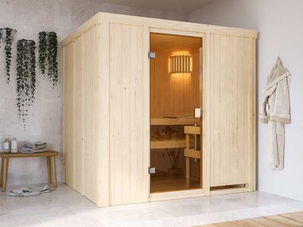 Karibu Elementsauna 68mm Celine 2 SPARSET inkl. 6,8 kW Saunaofen Glow und ext. Steuerung