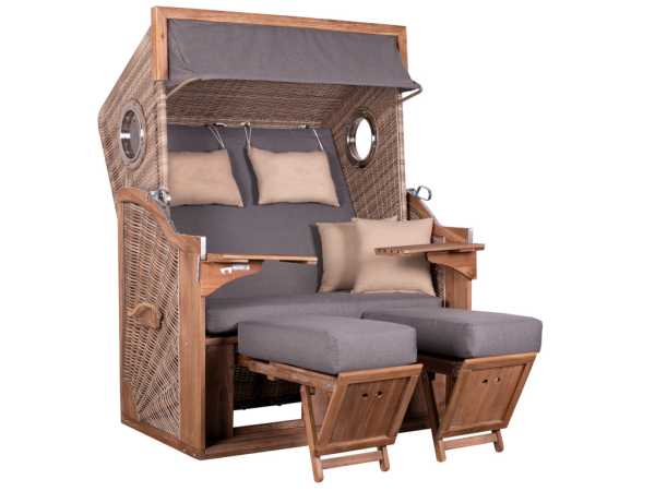 Strandkorb TRENDY PURE Greenline 175XL antique white Design 751 mit Bullaugen