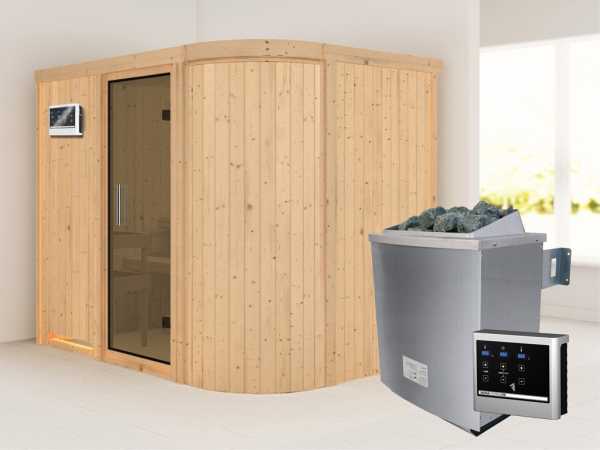 Sauna Systemsauna Titania 4 graphit Ganzglastür + 9 kW Bio-Kombiofen mit ext.Strg