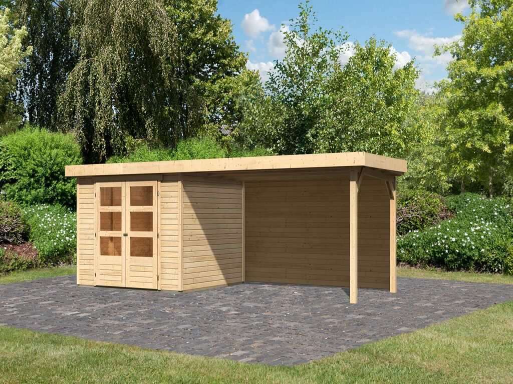 Gartenhaus SET Askola 3,5 19 mm naturbelassen, inkl. 2,8 m Anbaudach