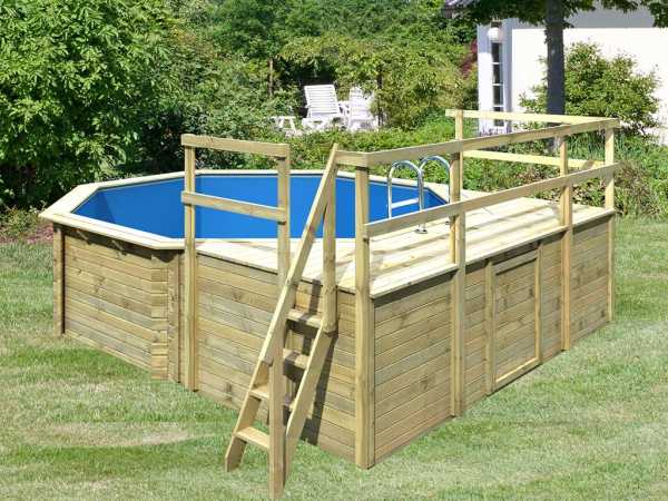 Pool Holzpool Modell 2 Variante D kdi mit 3-teiliger Sonnenterrasse