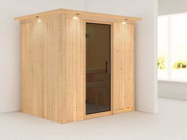 Sauna Systemsauna Fanja mit Dachkranz, graphit Ganzglastür