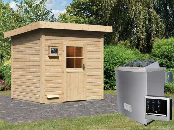 Saunahaus Nella mit Holztür, inkl. 9 kW Saunaofen mit externer Steuerung