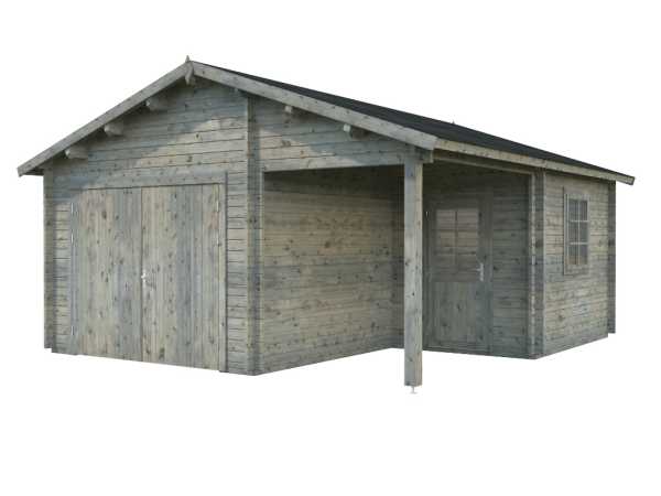 Garage Roger 21,9+5,2 m² mit Holztor 44 mm grau tauchimprägniert