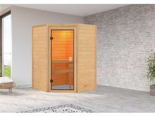 Sauna Sparset Massivholzsauna Stefanie inkl. 4,5 kW Saunaofen mit Steuergerät easy finnisch
