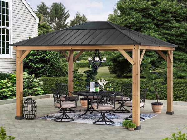 Zedernholz-Gazebo BRURI – 335 cm x 393 cm