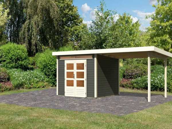 Gartenhaus SET Kandern 6 28 mm terragrau, inkl. 3,2 m Anbaudach