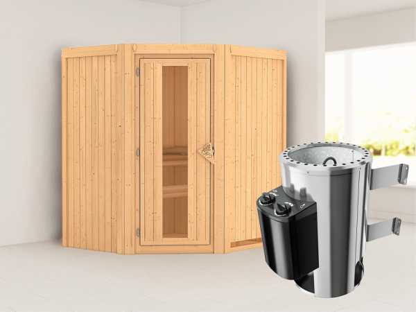 Sauna Systemsauna Tonja Energiespartür + Plug & Play Saunaofen mit Steuerung