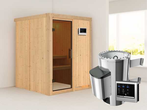 Sauna Systemsauna Minja graphit Ganzglastür + Plug & Play Saunaofen mit externer Steuerung