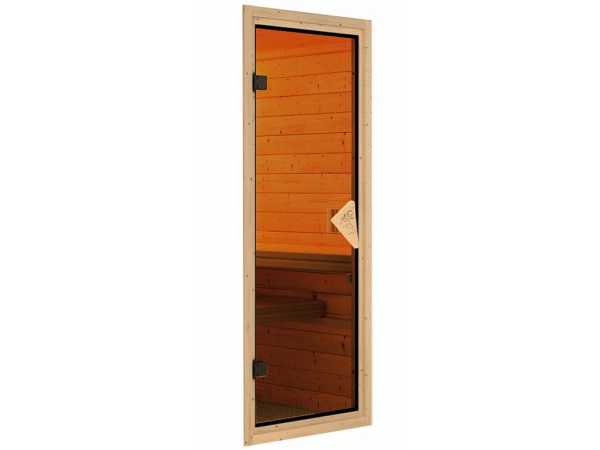 Sauna Systemsauna Siirin mit Dachkranz, inkl. 9 kW Ofen mit externer Steuerung