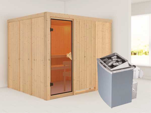 Systemsauna Gobin bronzierte Ganzglastür, inkl. 9 kW Saunaofen integr. Steuerung