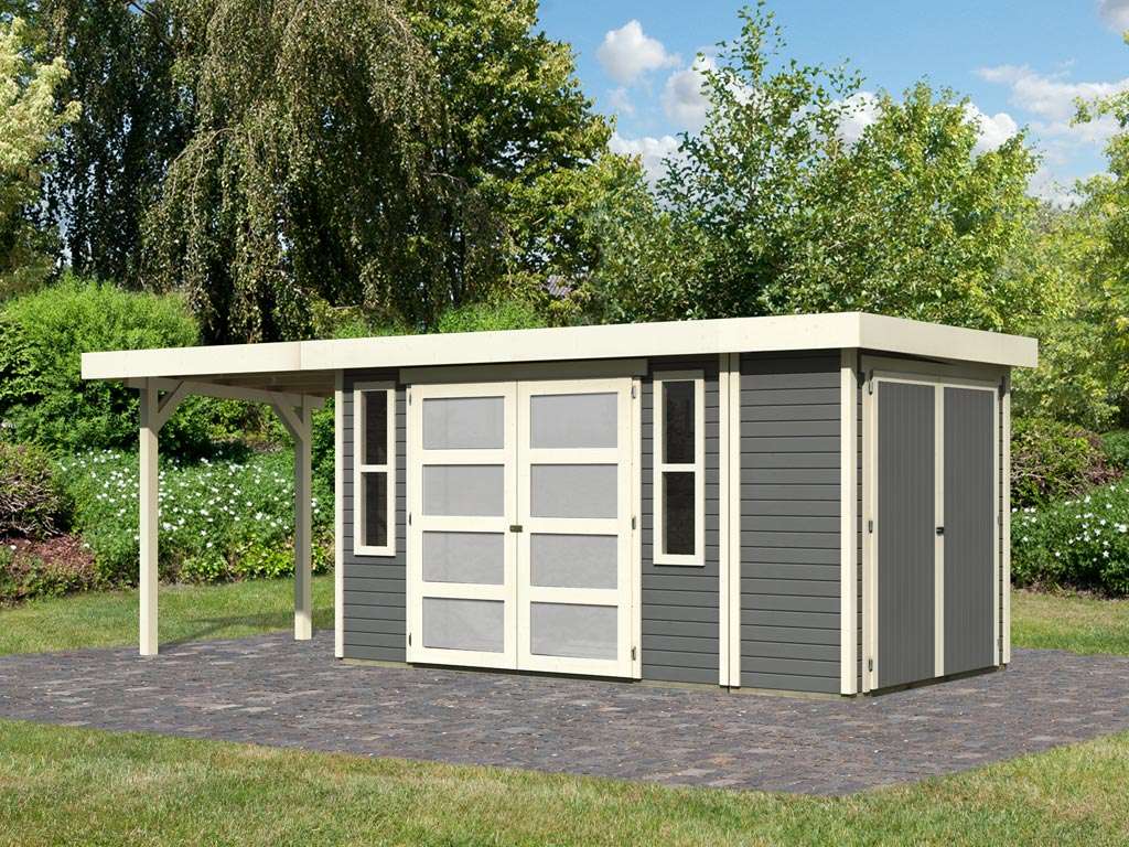 Gartenhaus SPARSET Münster 2 19 mm terragrau inkl. Anbaudach 2,4 m