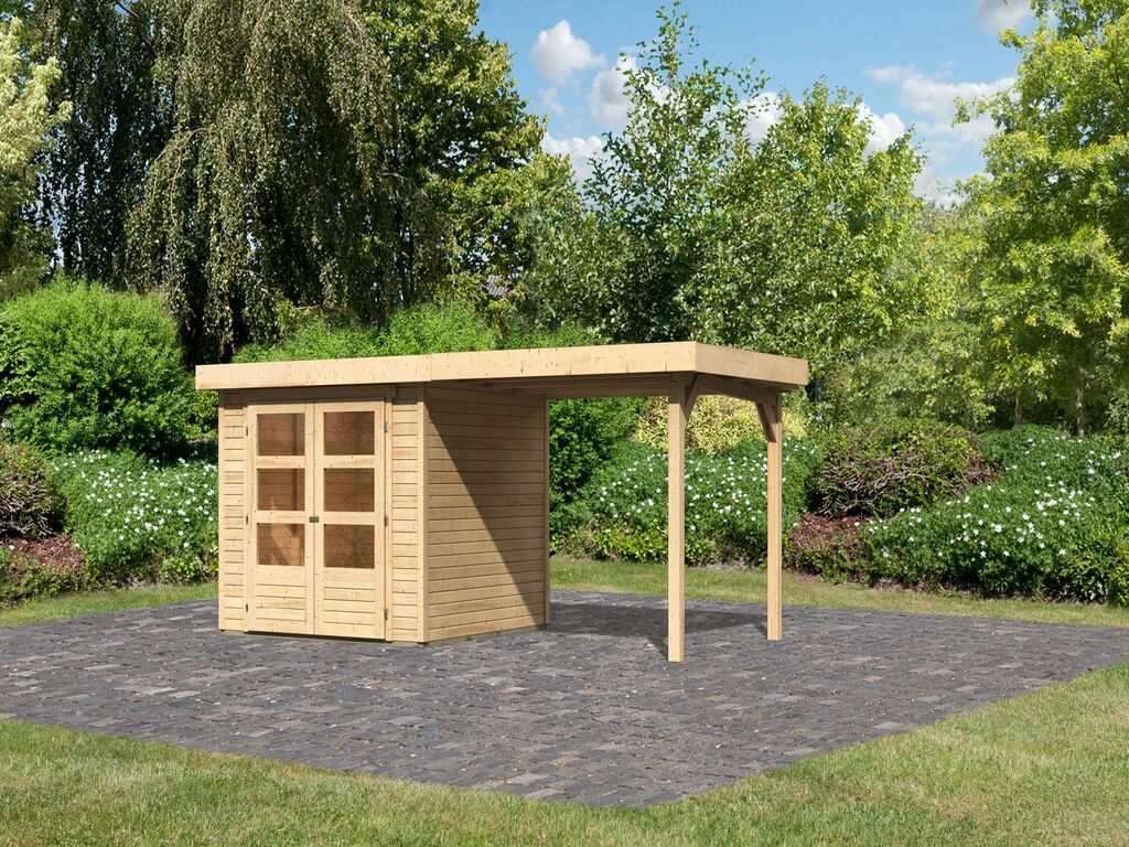 Gartenhaus SET Askola 2 19 Mm Naturbelassen, Inkl. 2,4 M Anbaudach ...