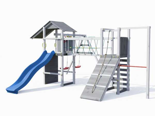 Spielturm Smart 5 Climb grau/weiß inkl. Rutsche blau