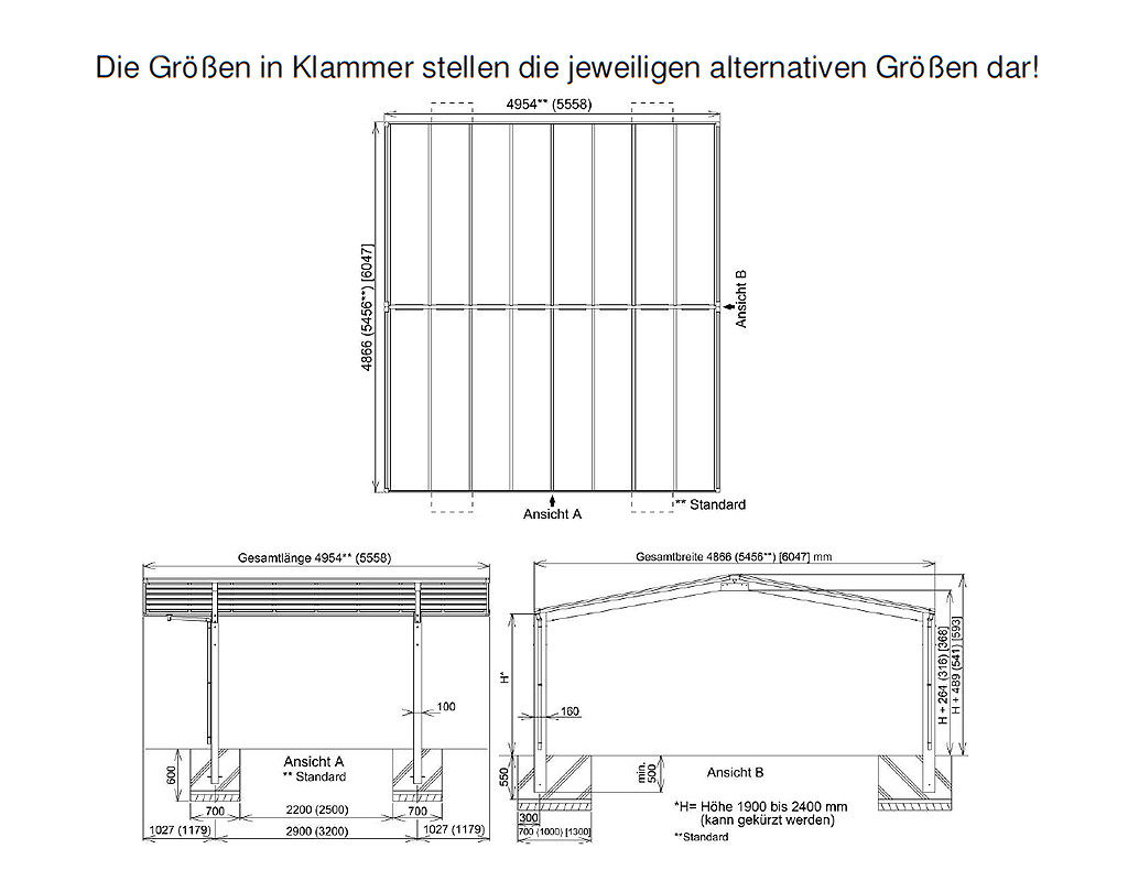 Carport Linea Typ Holzprofi24 Garten M-Ausführung | Edelstahl-Look Carports | 80 Doppelcarports Gartenbauten | | 