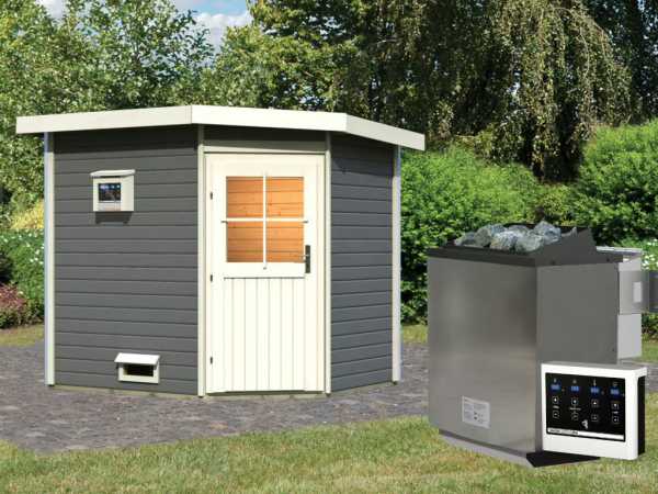 Saunahaus Mikka mit klassischer Tür Terragrau SET