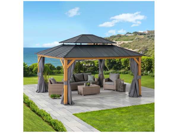 Zedernholz-Gazebo TRIVOR – 390 cm x 450 cm