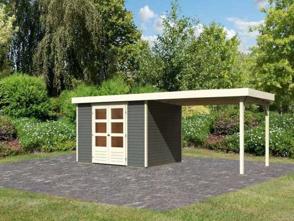 Gartenhaus SET Askola 5 19 mm terragrau, inkl. 2,8 m Anbaudach