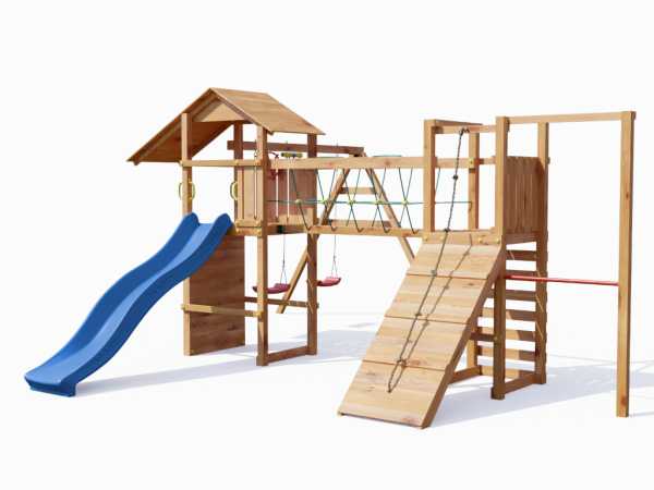 Spielturm Smart 5 Climb teakfarben inkl. Rutsche blau