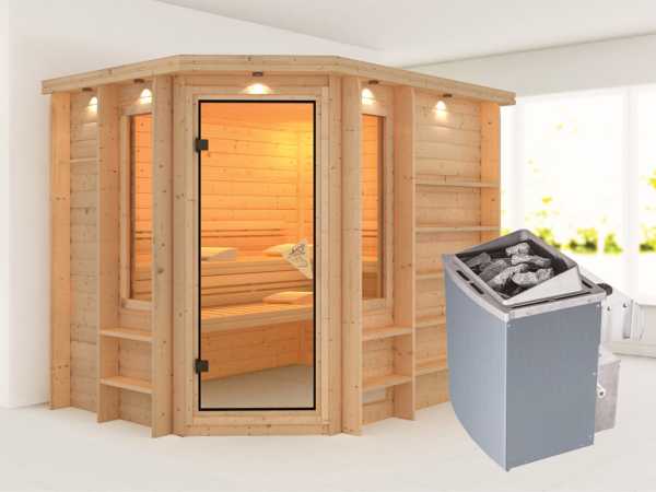 Sauna Massivholzsauna Riona inkl. 9 kW Saunaofen integr. Steuerung