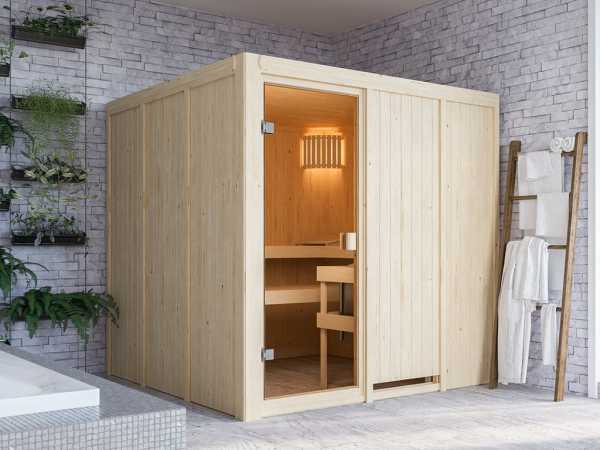 Karibu Elementsauna 68mm Celine 4 SPARSET inkl. 6,8 kW Saunaofen Glow und ext. Steuerung