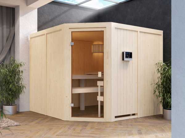 Karibu Elementsauna 68mm Celine 7 SPARSET inkl. 9 kW Saunaofen und ext. Steuerung