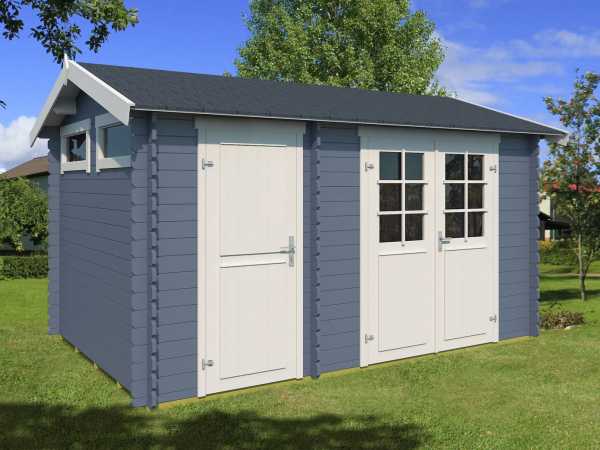 Gartenhaus Blockbohlenhaus William 28 mm taubenblau