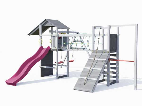 Spielturm Smart 5 Climb grau/weiß inkl. Rutsche pink